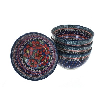 Blue Rose Polish Pottery 971-4 Zaklady 4 Piece Dessert Bowl Set