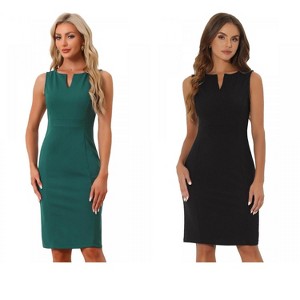 INSPIRE CHIC Women's V Neck Office Sleeveless Bodycon Midi Pencil Dress 2 Packs - 1 of 4