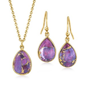 Ross-Simons Purple Turquoise Jewelry Set: Necklace and Drop Earrings in 18kt Gold Over Sterling Size 18 - 1 of 4