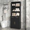 TIRAMISUBEST Bathroom Storage Cabinet, Cabinet with Two Doors and Drawers, Adjustable Shelf, Three-layer Open Shelf, MDF Board, Black - 2 of 4