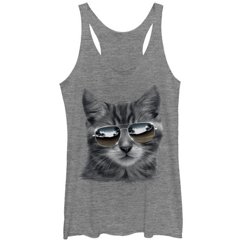 Women's Lost Gods Cat in Aviator Sunglasses Racerback Tank Top - image 1 of 3