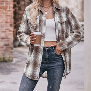 Women's Long Sleeve Button Down Shirts Summer Fall Casual Plaid Collared Business Tops Work Blouses - 1 of 4