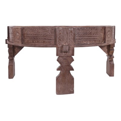 Maven Lane Jaya Handmade Heritage Wooden Round Coffee Table in Brown Distressed Finish