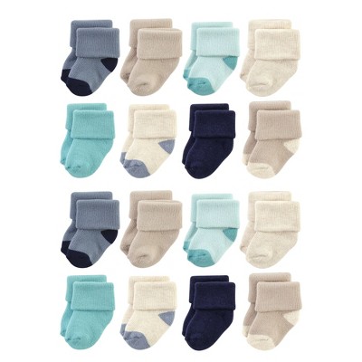 Hudson Baby Cotton Rich Baby Terry Socks 16-Pack, Navy Taupe
