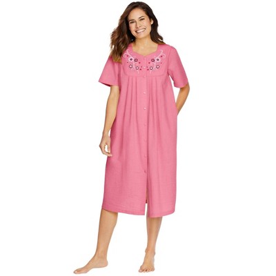 Only Necessities Women's Plus Size Embroidered Bib Seersucker Lounger