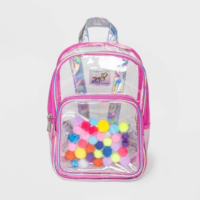 Kids' JoJo Siwa Mini Clear Backpack with Pom Poms - Silver/Pink