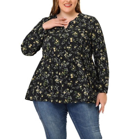 Orinda Plus Size For Women Elegant Floral Printed V Neck Long Chiffon Casual Tops : Target