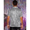INSPIRE CHIC Men's Short Sleeves Club Party Shiny Sequin Polo Shirts - 3 of 4