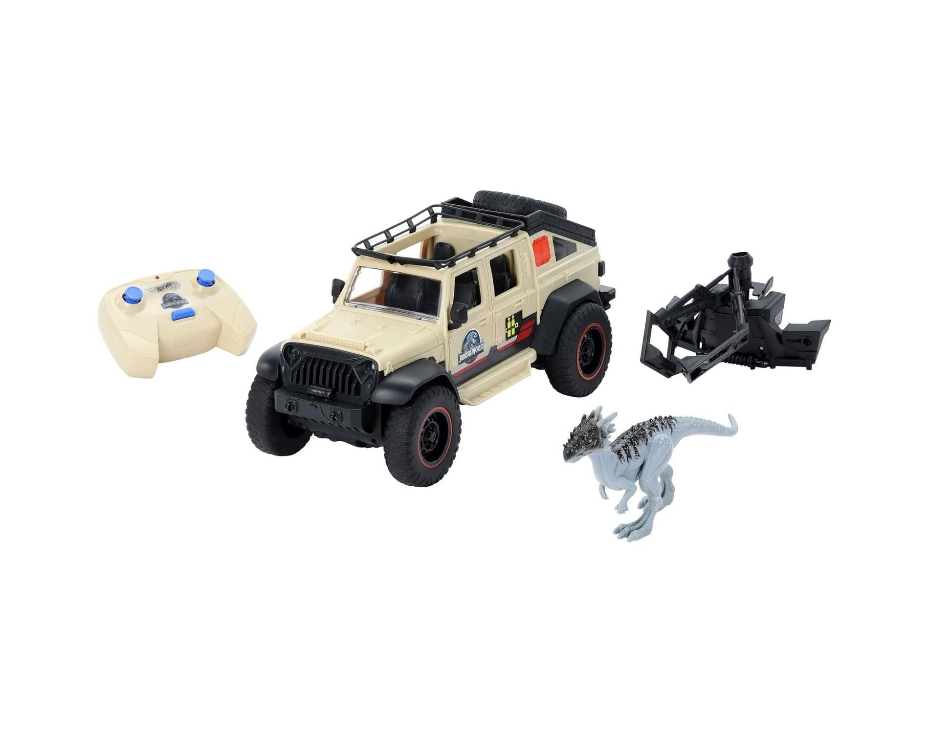Matchbox RC Jurassic World Dominion Jeep Gladiator 6 inch Dracorex Dinosaur Figure Remote Control Toy Car with Auto-Capture Claw