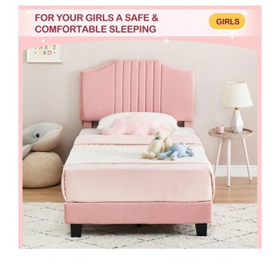 Bed Frame with Headboard Velvet Upholstered Platform Strong Wooden Slats Anti-Slip Noise-Free No Box Spring Needed
