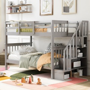 Whisen Twin-Over-Twin Bunk Bed & Bed Frame with Stairway, Storage and Guard Rail - 1 of 4