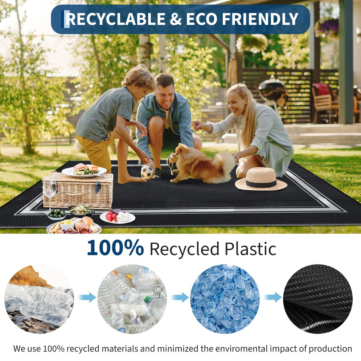 Garvee Outdoor Rug, Waterproof Reversible Modern Border Rugs, Plastic Straw Rug for Patio Balcony RV Camping - thumbnail 5