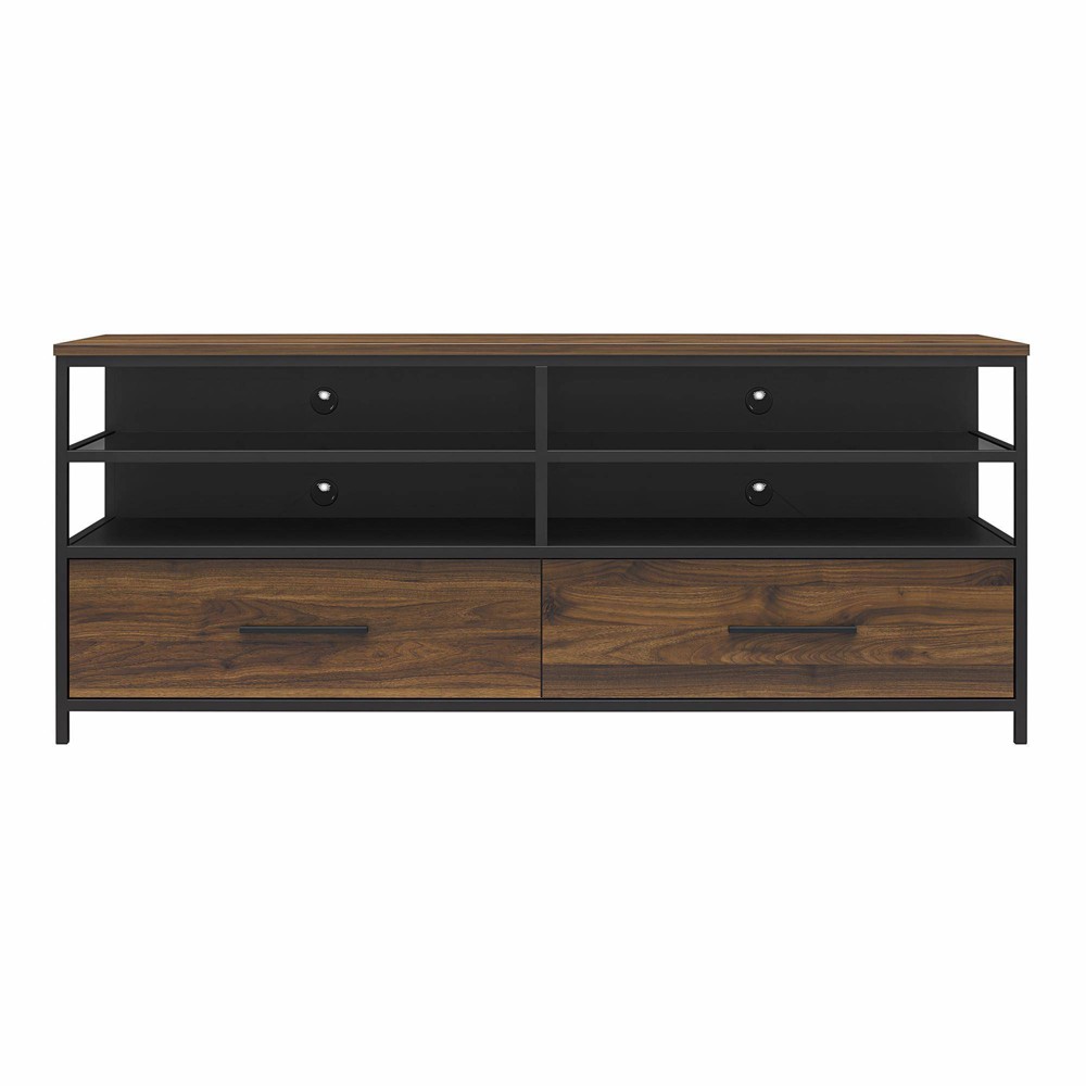 Photos - Mount/Stand Phoniq TV Stand For TVs up to 60" Walnut Wood Veneer Metal and Glass Black