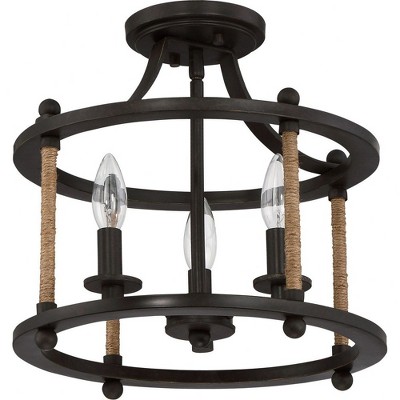 Imperial Bronze 3-Light Indoor/Outdoor Glass Semi-Flush Mount