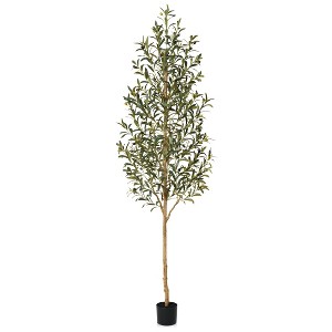 Artificial Olive Tree with Wood Trunk, 5/6/7ft Pencil Faux Olive Trees - UV Resistant Floor Plants for Home Decor - Living Room, Entryway, Foyer - 1 of 4