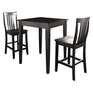 Crosley 3pc Pub Dining Set with Tapered Leg and School House Stools Black Finish: Hardwood Veneer, Non-Extension Table - 1 of 4