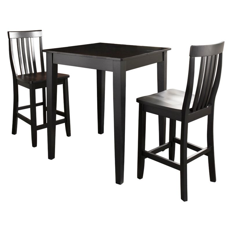 3pc Pub Dining Set with Tapered Leg and School House Stools Black Finish - Crosley, 1 of 8