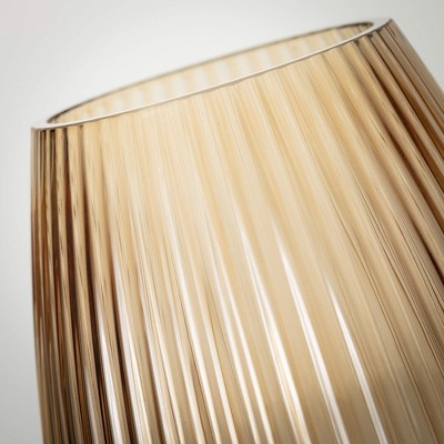 Amber Ribbed Glass Decorative Vase, 10.5"