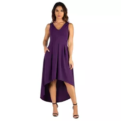 Womens Sleeveless Fit N Flare High Low Dress-Purple-XL