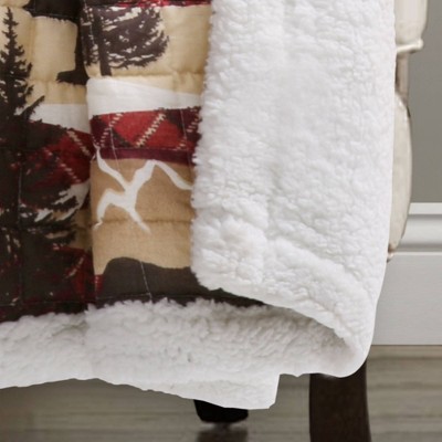 Holiday Lodge Red and Brown Sherpa Reversible Throw Blanket