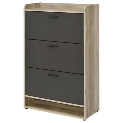Beige and Gray 3-Tier Modern Wood Shoe Cabinet