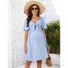BLUEMING Maternity Dress Front Tie Knot Midi Dress Short Circle Sleeve Bow Tie Highwaist Shirred Back Dress for Pregnancy Women - 3 of 4