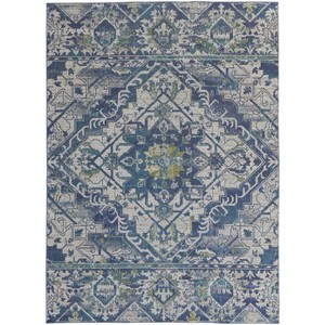 Green Blue and Ivory Oriental Power Loom Area Rug - 1 of 4
