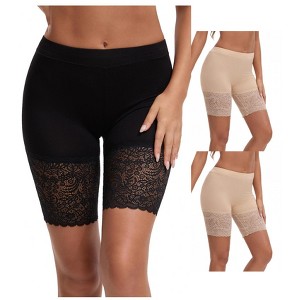 INSPIRE CHIC 3 Packs Women's Wide Lace Trim Slip Shorts Lightweight Comfort Thigh Slimmers - 1 of 4