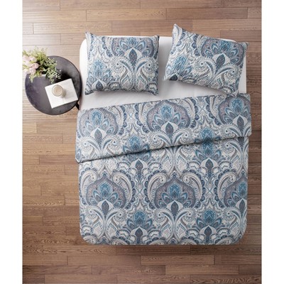 Lawrence Blue Microfiber Reversible Full Quilt Set