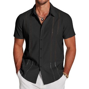 COOFANDY Men's Cuban Guayabera Short Sleeve Button Down Casual Summer Beach Linen Shirts - 1 of 4