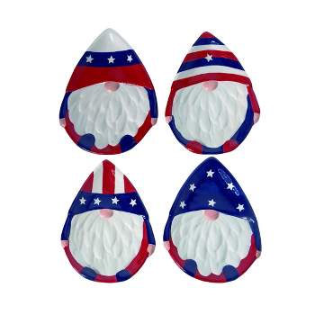 Transpac American Patriotic Uncle Sam Red White Blue Gnome 4th of July Shaped Decorative Plate Set of 4, Dishwasher Safe