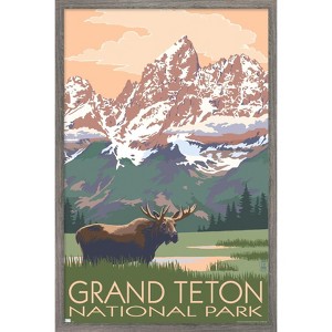 Trends International Lantern Press - Grand Teton Moose & Mountains Framed Wall Poster Prints - 1 of 4