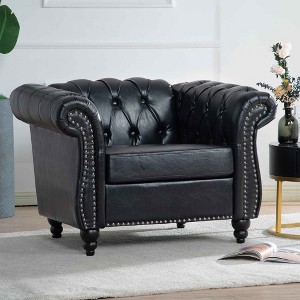 CAVINAS PU Leather Accent Chair with Button Tufted Back and Birch Wooden Legs,Upholstered Living Room Chairs,Reading Chairs for Living Room - 1 of 4