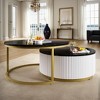 Electro Burst 27.6" Round Nesting Coffee Table Set, Fluted MDF Design with Storage Drawer & Gold Metal Base, Modern 2-Piece Set - 3 of 4