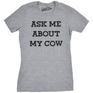 Womens Ask Me About My Cow Funny Farm Animal Dairy Flip Up T shirt - Crazy Dog Women's T Shirt - 1 of 4