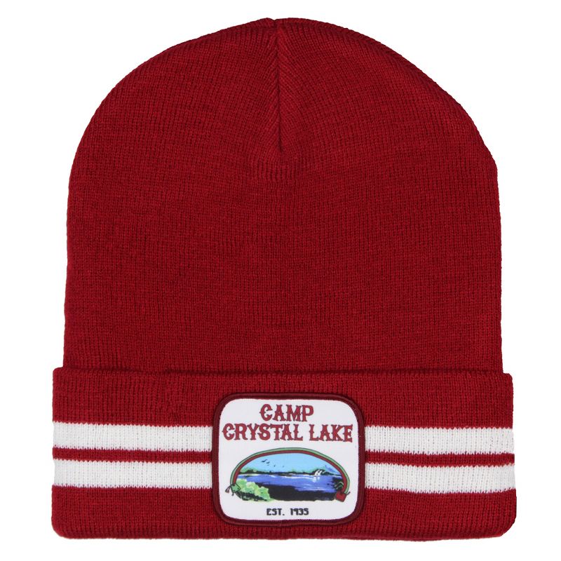 Friday The 13th Beanie Camp Crystal Lake Sign Patch Knit Beanie Hat Cap Red, 1 of 5