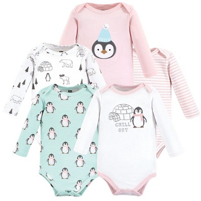 Hudson Baby Infant Girls Cotton Long-Sleeve Bodysuits, Girl Penguin