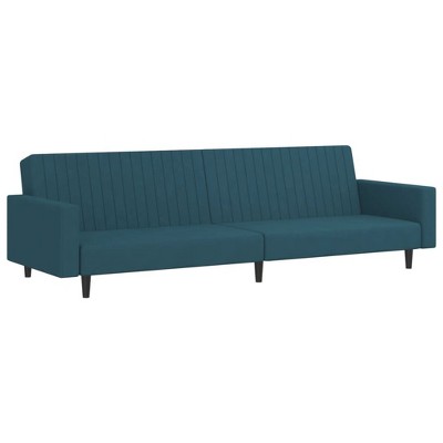 vidaXL Blue Velvet 2-Seater Sofa Bed - Convertible Loveseat Sleeper Couch for Living Room, Dorm, Office - Upholstered Twin Bed Size with Wooden Frame