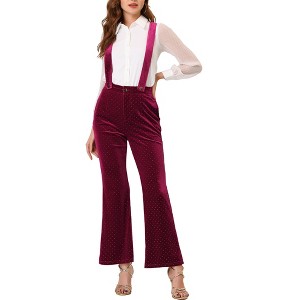 Allegra K Women's Velvet Wide Leg Retro Shiny Glitter Overalls Jumpsuits Pants - 1 of 4