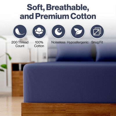 Navy Twin XL Cotton Fitted Sheet with 200 Thread Count