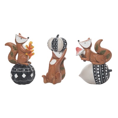 Transpac Resin Fall Fox Decor Set of 3 Fall/Harvest Home Decorations