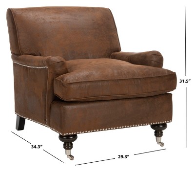 Espresso Birch Wood & Brown Faux Leather Armchair with Casters
