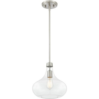 Farmhouse 17" Brushed Nickel Mini Pendant with Clear Glass Shade