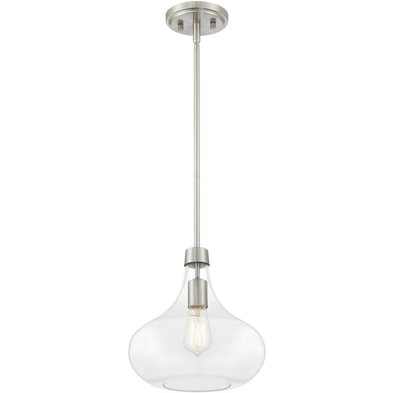 Possini Euro Design Brushed Nickel Mini Pendant 11" Wide Farmhouse Rustic Clear Glass Fixture for Dining Room Living House Home Foyer Kitchen Island, 5 of 8