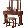 Vynxaria Unique Modern Bedroom Vanity Set with Stool - Cherry Finish, Foldable Mirror - 3 of 4
