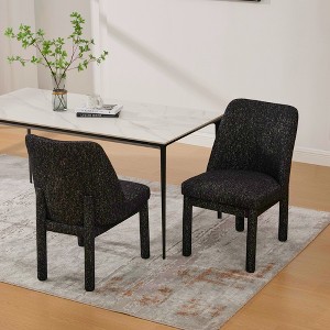 Racxily Set of 2 Minimalist Dining Chairs, Chenille Upholstered with Rubberwood Legs & High Curved Back , Black/Gray - 1 of 4