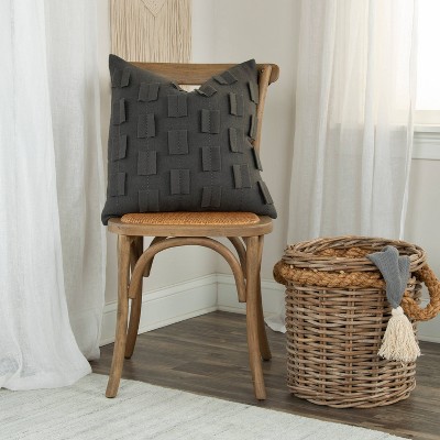 12" x 12" Black Cotton Embroidered Pillow Cover
