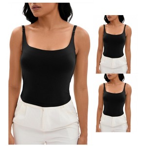 INSPIRE CHIC 3 Packs Women's Square Neck Cami Vest Shelf Bra Adjustable Spaghetti Strap Tank Camisoles - 1 of 4