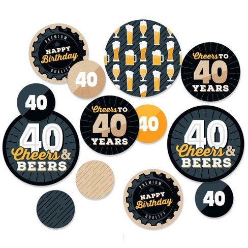 Cheers & Beers To 40 Years - Fun Birthday Party Stickers & Carrier For 40th Birthday Decor