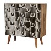HomeRoots 32" Dark Brown Black and White Solid Wood And Inlaid Bone Textured Accent Cabinet With Two Doors - 4 of 4